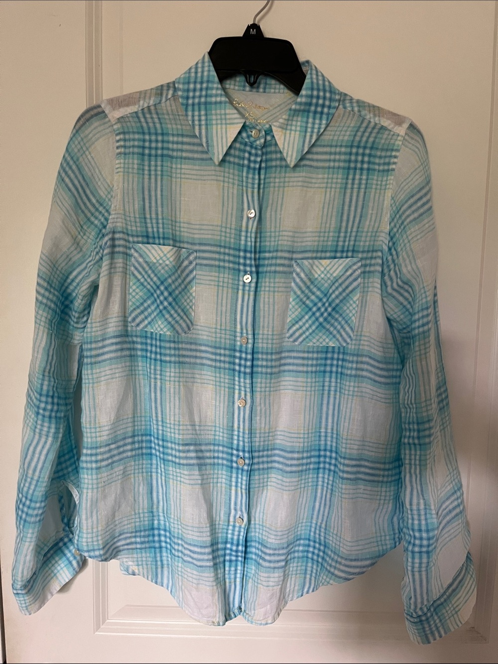 Lilly Pulitzer Aqua Plaid Button-Up Shirt NWOT